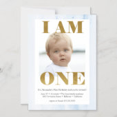 Modern Bleek Blauw + Gold Foto 1st Birthday Magnetische Uitnodiging (Voorkant)