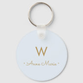 Modern Bleek blauw goud minimalistisch monogram Sleutelhanger (Achterkant)