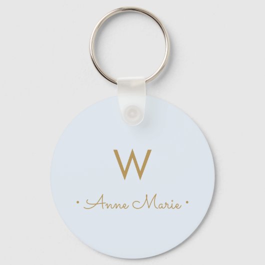 Modern Bleek blauw goud minimalistisch monogram Sleutelhanger (Achterkant)