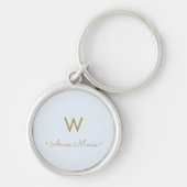 Modern Bleek blauw goud minimalistisch monogram Sleutelhanger (Voorkant)