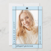 Modern bleek blauw Klasse van 2025 afstuderen foto Aankondiging (Voorkant)