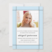 Modern bleek blauw Klasse van 2025 afstuderen foto Aankondiging (Achterkant)