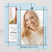 Modern bleek blauw Klasse van 2025 afstuderen foto Aankondiging (Voorkant / Achterkant)