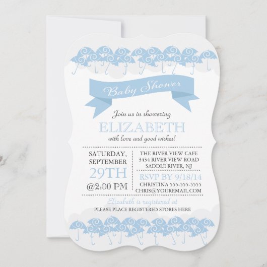 Modern Bleek Blauw Paraplu Baby shower Kaart (Voorkant)