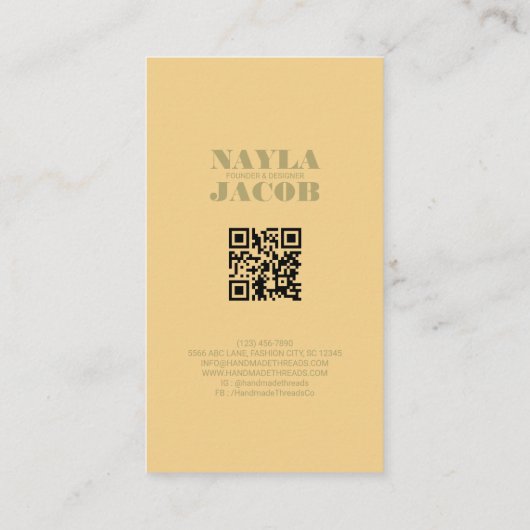 Modern Bleek geel geruit patroon QR-code Visitekaartje (Achterkant)