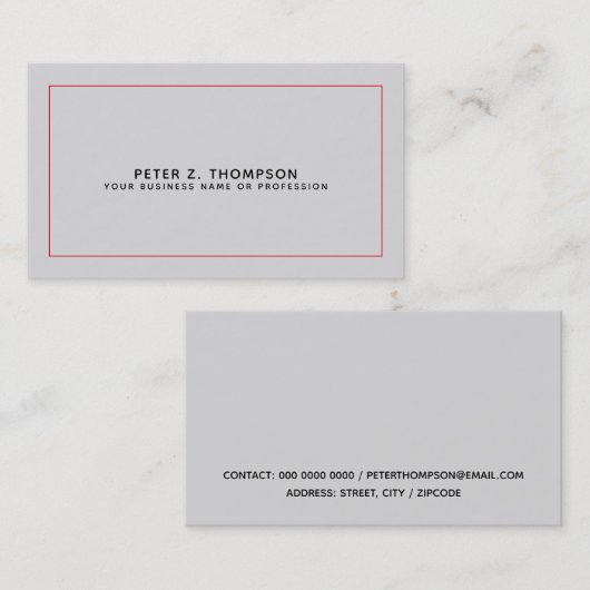 modern bleek grijs visitekaartje met dunne rode li (Voorkant / Achterkant)