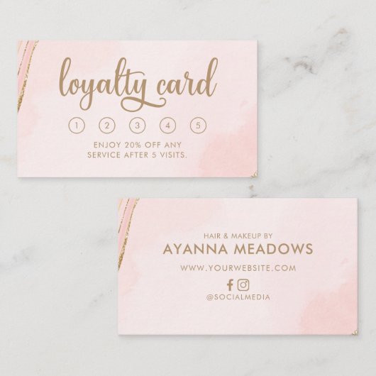 Modern Bleek Roze en Tan Loyalty Kaart Visitekaartje (Voorkant / Achterkant)