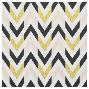 Modern Bleek Roze, Zwart, Wit, Gold Chevron Stof
