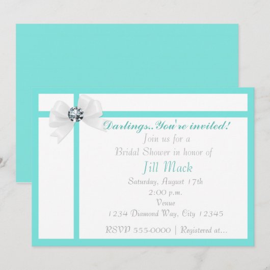 Modern Bling & Bow Chic Vrijgezellenfeest Party Kaart (Voorkant / Achterkant)