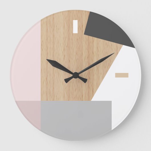 Modern Block Stripes Pattern Art over Faux Woodgra Grote Klok (Voorkant)