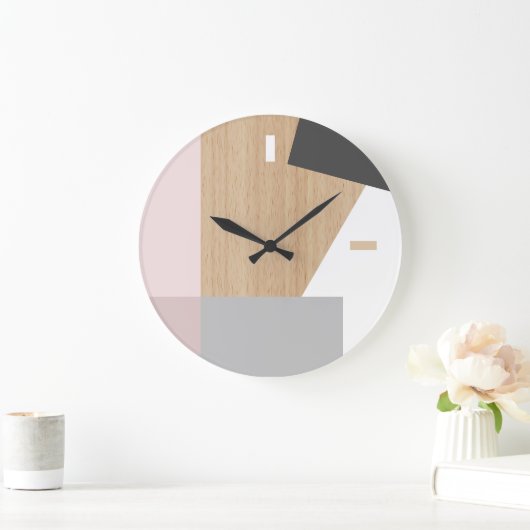 Modern Block Stripes Pattern Art over Faux Woodgra Grote Klok (Huis)