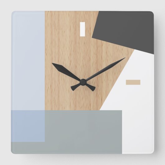 Modern Block Stripes Pattern Art over Faux Woodgra Vierkante Klok (Voorkant)