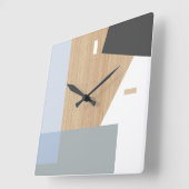 Modern Block Stripes Pattern Art over Faux Woodgra Vierkante Klok (Hoek)