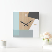 Modern Block Stripes Pattern Art over Faux Woodgra Vierkante Klok (Huis)