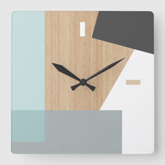 Modern Block Stripes Pattern Art over Faux Woodgra Vierkante Klok (Voorkant)