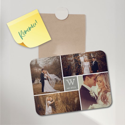 Modern Block Wedding Monogram Photo Collage Magnet Magneet