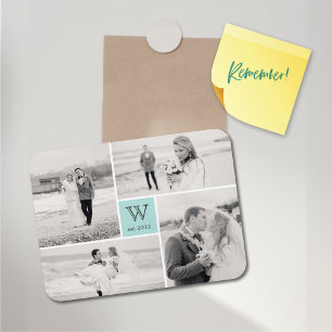 Modern Block Wedding Monogram Photo Collage Magnet Magneet