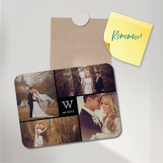 Modern Block Wedding Monogram Photo Collage Magnet Magneet