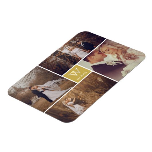 Modern Block Wedding Monogram Photo Collage Magnet Magneet (Linkerzijde)