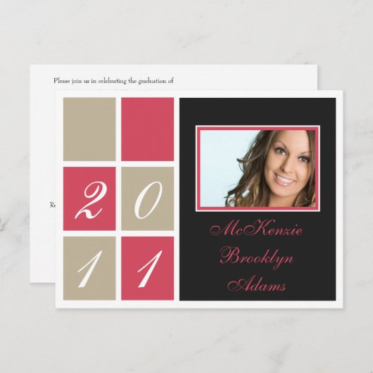 Modern Blocks Afstuderen Aankondiging (roze) (Voorkant / Achterkant)