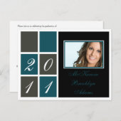 Modern Blocks Afstuderen (blauwgroen) Uitnodiging Briefkaart (Voorkant / Achterkant)