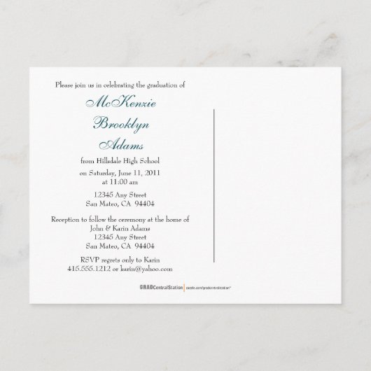 Modern Blocks Afstuderen (blauwgroen) Uitnodiging Briefkaart (Achterkant)