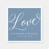 Modern bloeiend script, liefde, stoffig blauw servet (Voorkant)