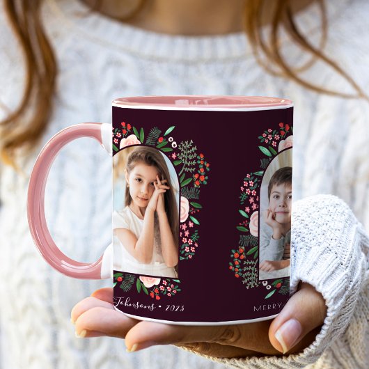 Modern Bloem Kerst Foto Frame Mok