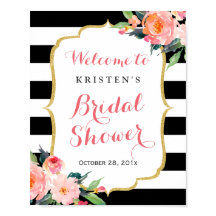 Modern Bloem Zwart Strepen Bruids Shower Bord