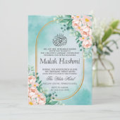 Modern Bloemblad Blauw Islamitische Aqiqa Aqeeqa B Kaart (Staand voorkant)