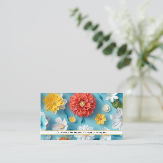 Modern Bloemblauw Rood Wit Visitekaartje (Staand voorkant)