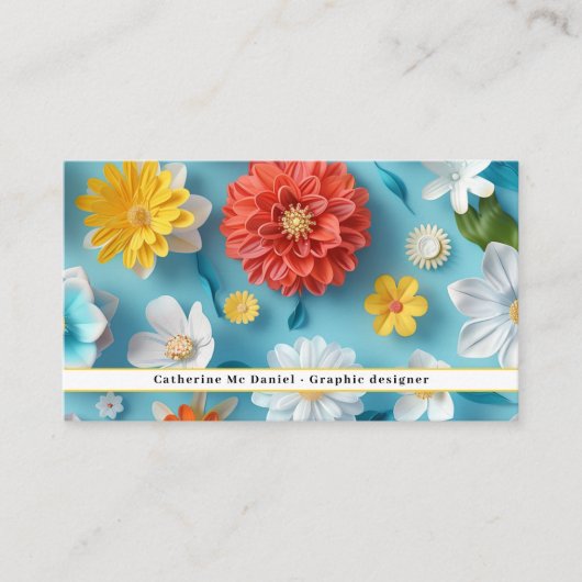 Modern Bloemblauw Rood Wit Visitekaartje (Voorkant)