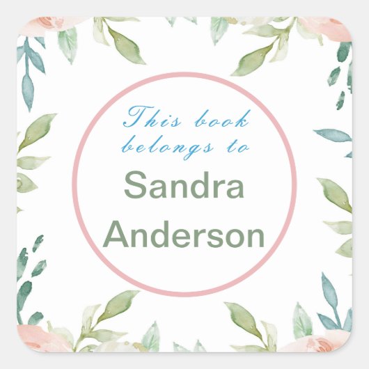 Modern bloemboek behoort tot aangepaste naam beric vierkante sticker (Voorkant)