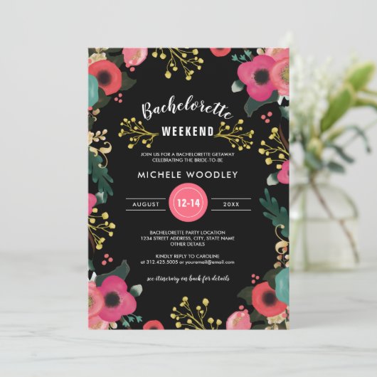 Modern Bloemen Bachelorette Weekend Kaart (Staand voorkant)