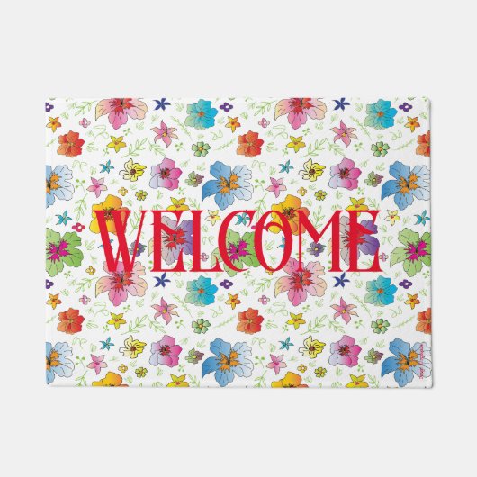 Modern Bloemen Bloemen Patroon Kleurrijk Welkom Deurmat (Voorkant)