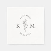 Modern Bloemen Bruiloftsmonogram Servet (Voorkant)