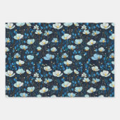 Modern Bloemen Donkerblauw Poppy Patroon Inpakpapier Vel (Voorkant)
