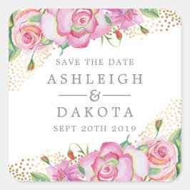 Modern Bloemen Engels Roos Goud Confetti Bruiloft Vierkante Sticker