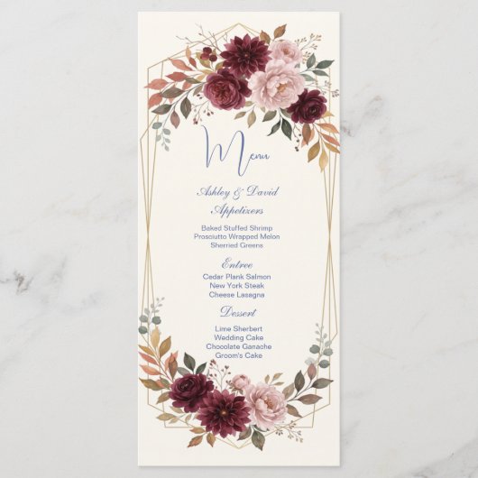 Modern Bloemen Gouden Trouwmenu Menu (Voorkant)