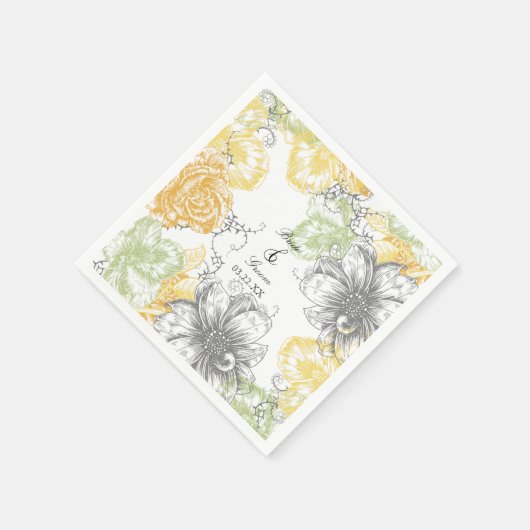 Modern  Bloemen Grijs Geel Grijs Servetten (Hoek)