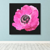 Modern Bloemen Levendig Helder Roze Poppy Zwart Canvas Afdruk (Insitu (Houten vloer))