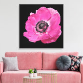 Modern Bloemen Levendig Helder Roze Poppy Zwart Canvas Afdruk (Insitu (Woonkamer))