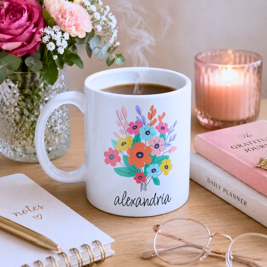 Modern Bloemen Monogram Koffiemok