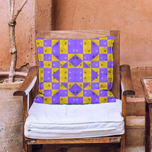 Modern Bloemen paarse & gele dambordpatroon Kussen