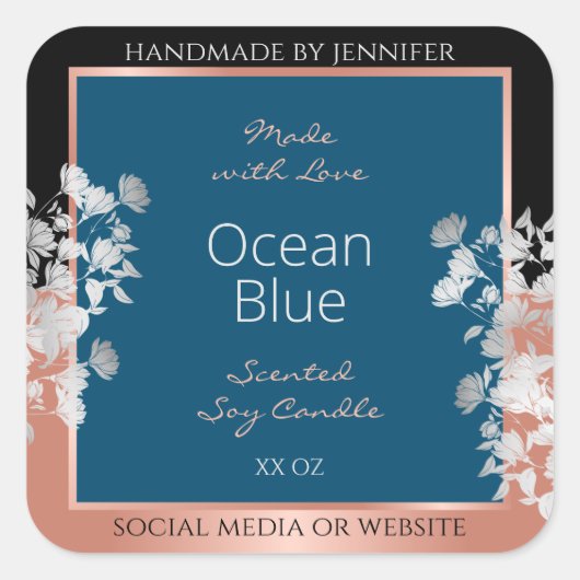 Modern Bloemen Product Labels Ocean Blue Roos Gold (Voorkant)