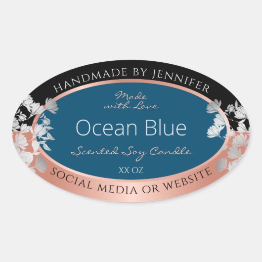 Modern Bloemen Product Labels Ocean Blue Roos Gold (Voorkant)