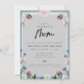 Modern Bloemen Stoffig Blauw moederdag BRUNCH Kaart (Voorkant)