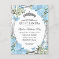 Modern Bloemen Stoffig Blauw Zilver Tiara Quinceañ