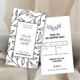 Modern Bloemen Zwart & Wit Logo Kleding Hang Label