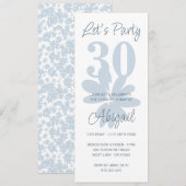Modern Bloemenblauw 30ste verjaardag uitnodiging (Voorkant / Achterkant)